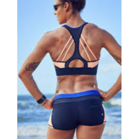 Athleta Other - Athleta Tri Essential Swim Top sports Bra Color Block Blue Peach Zip Front Small